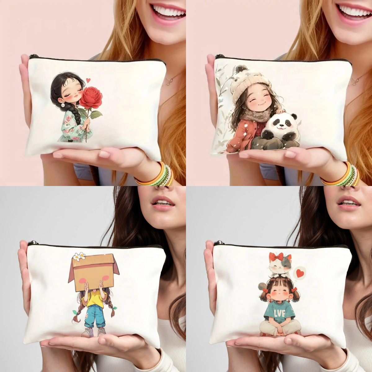 Pencil Case Large - Vintage Chic Makeup Bags Zipper Closure