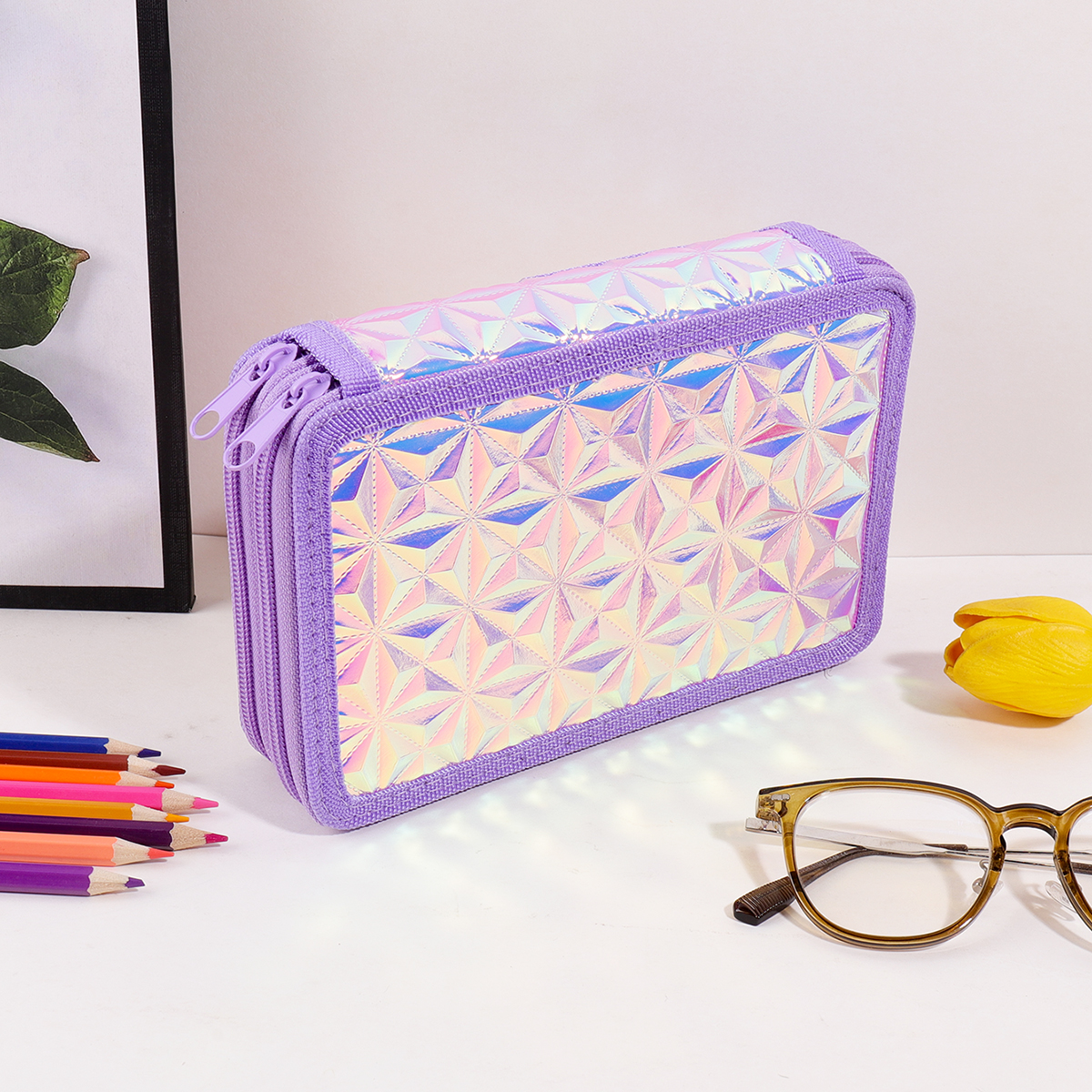 Pencil Case Large - Y2K Purple Holographic Pencil Case, 2