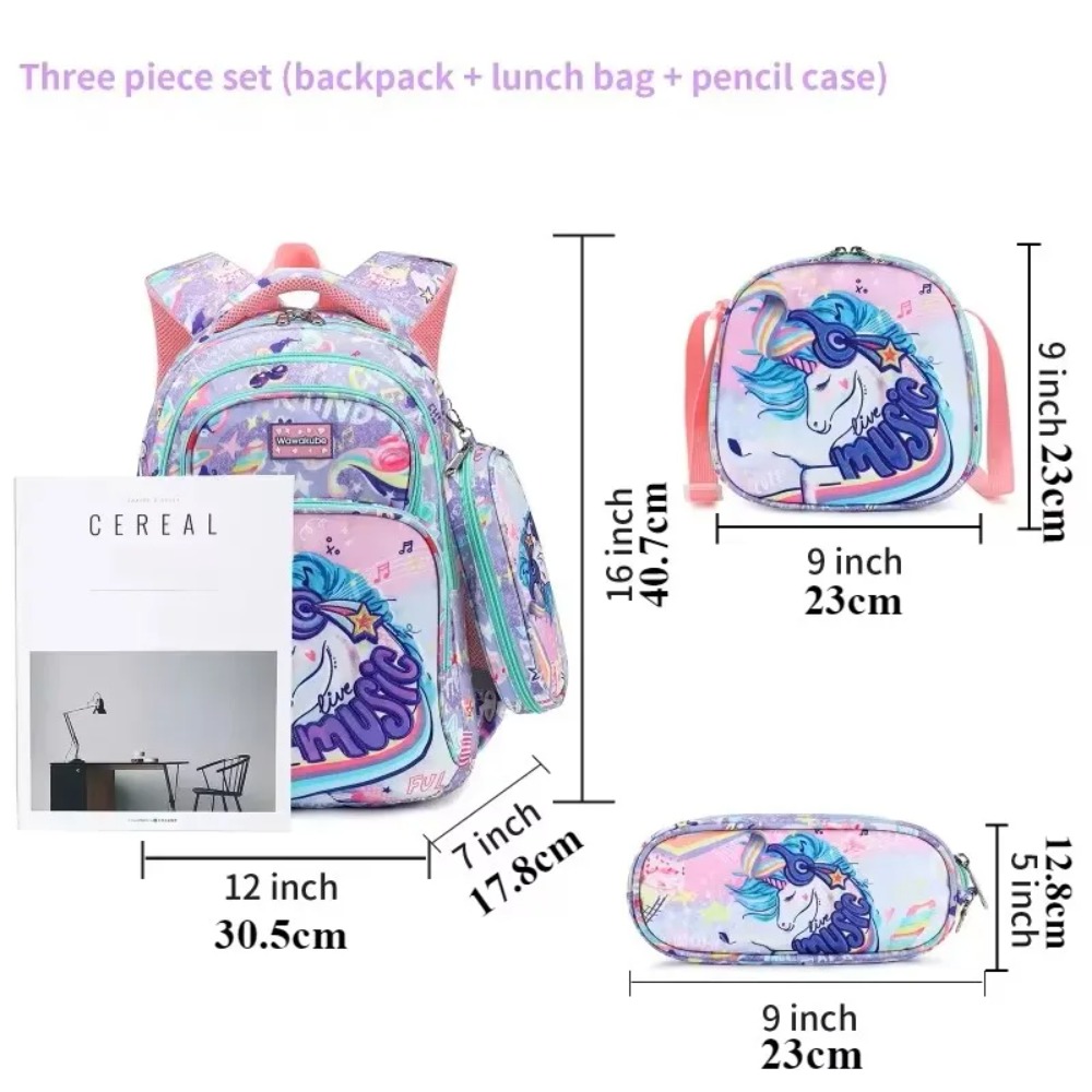 3PCS Kids Backpack Set Unicorn - Pencil Case Large บทวิจารณ์และราคา