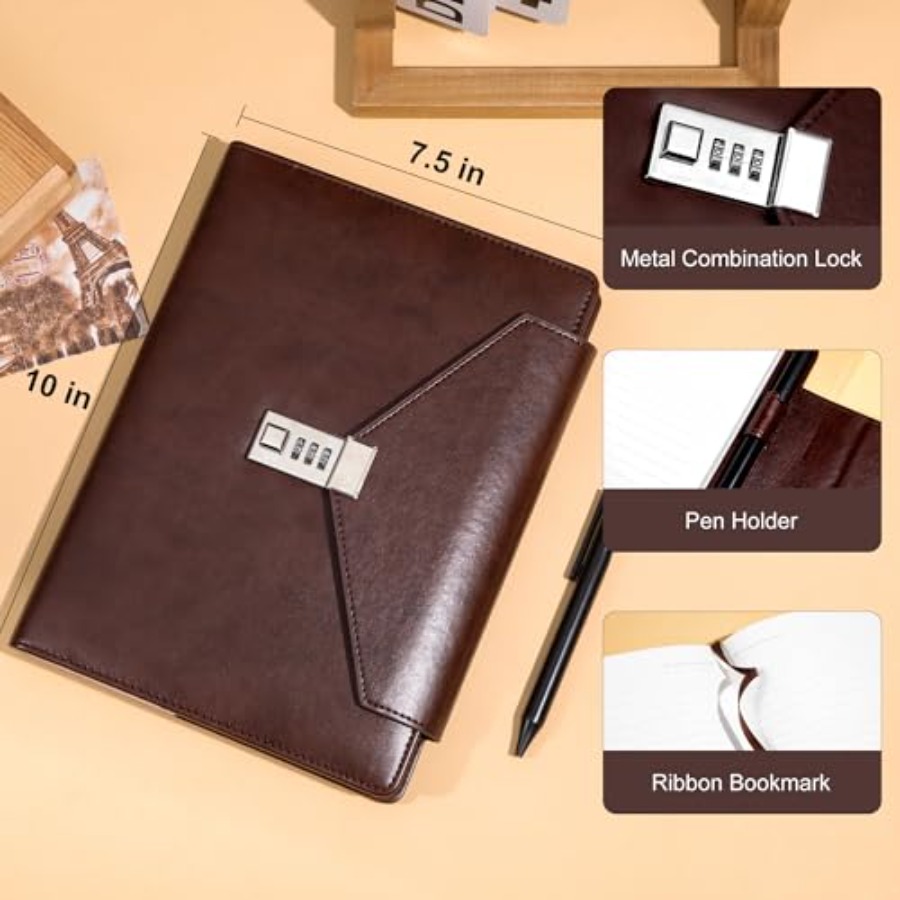 Large Notebook Diary with Lock - Journal Leather Hardcover บทวิจารณ์และราคา
