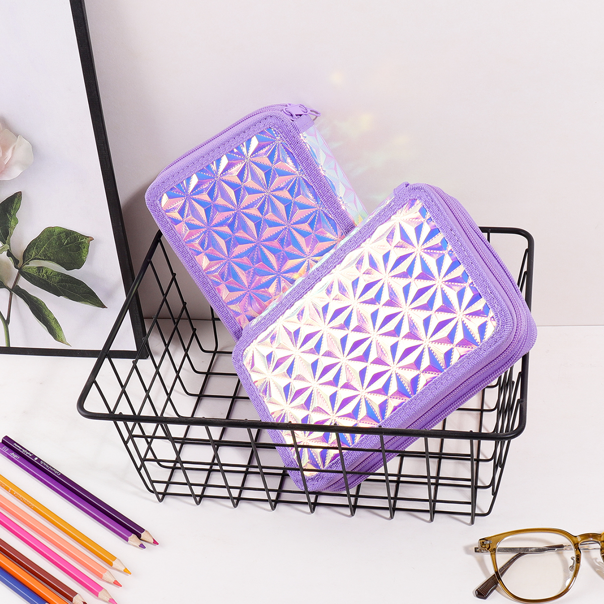 Y2K Purple Holographic Pencil  - Pencil Case Large บทวิจารณ์และราคา